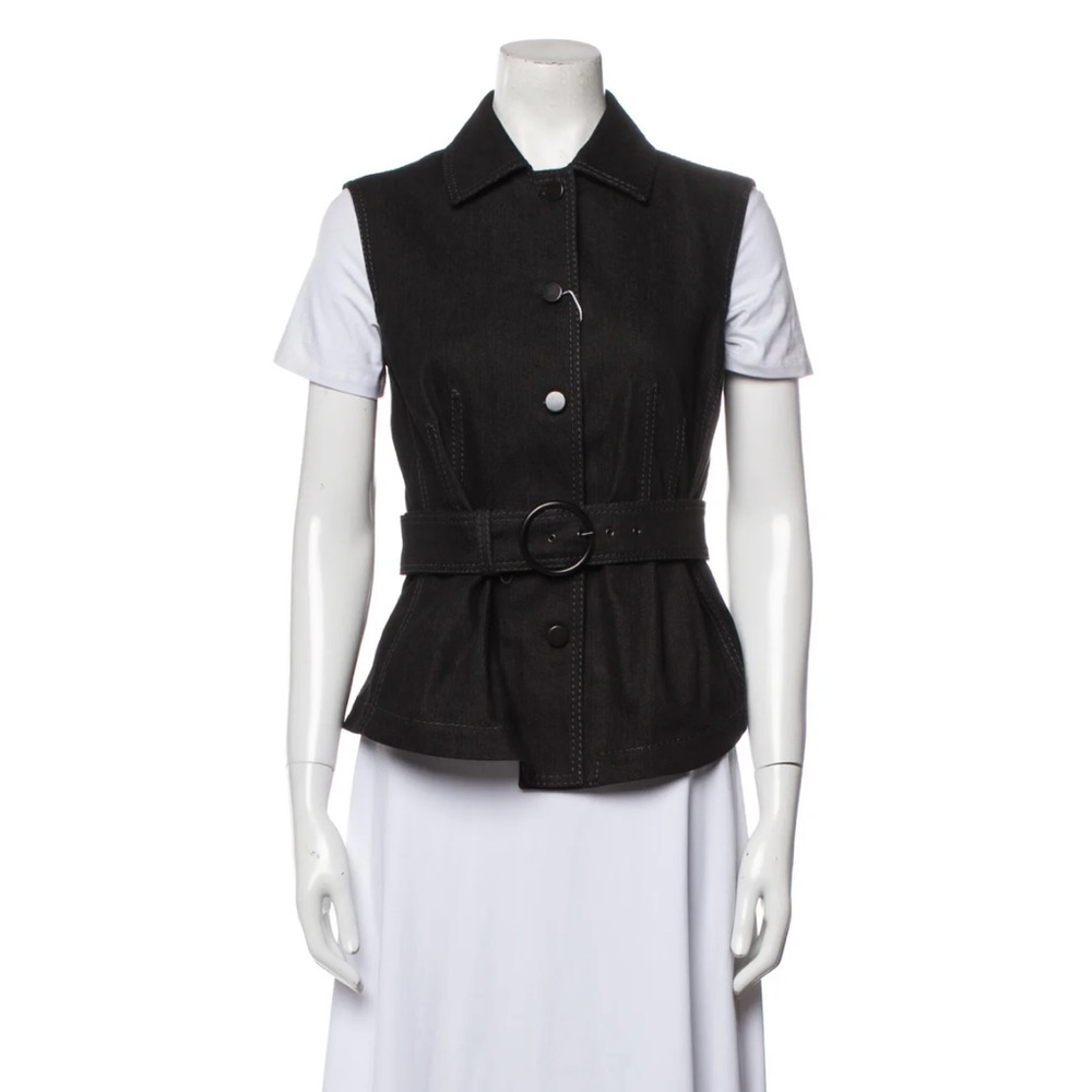 Akris Punto Black Denim Belted Vest Size M. Brand New